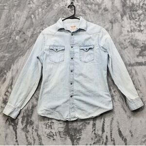 Mossimo Supply Co Top Womens M Blue Long‎ Sleeve Button Down Light Wash Western